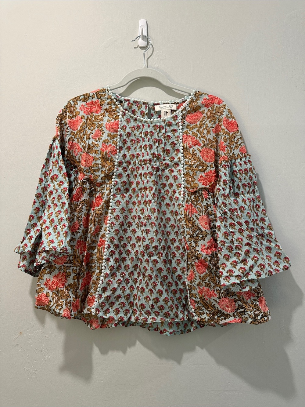 Rachel Zoe Light Blue and Coral Floral Boho Top